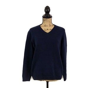 L L Bean Womens sz S Sweater Blue Long Sleeve V Neck 100% Cotton